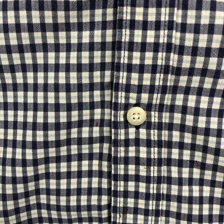 Eddie Bauer short sleeve button down check shirt, men's XL size cotton navy blue type Vintage Second Hand
