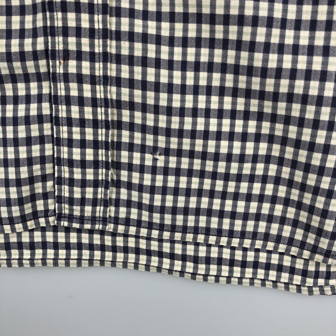 Eddie Bauer short sleeve button down check shirt, men's XL size cotton navy blue type Vintage Second Hand
