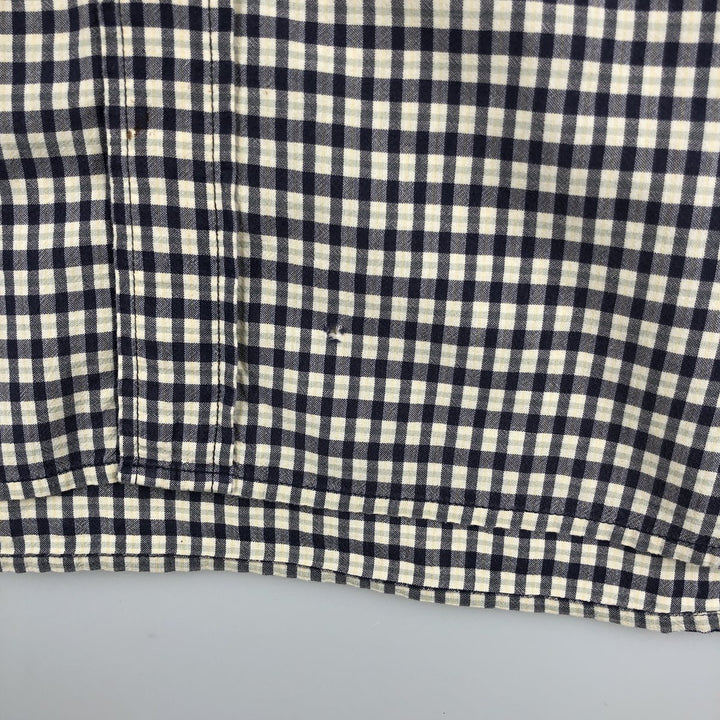 Eddie Bauer short sleeve button down check shirt, men's XL size cotton navy blue type Vintage Second Hand
