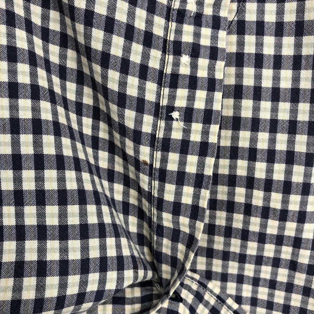 Eddie Bauer short sleeve button down check shirt, men's XL size cotton navy blue type Vintage Second Hand
