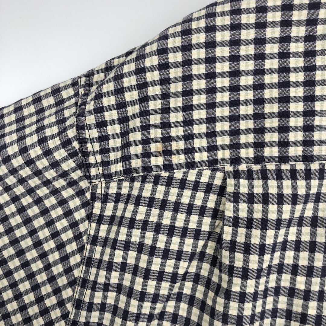 Eddie Bauer short sleeve button down check shirt, men's XL size cotton navy blue type Vintage Second Hand