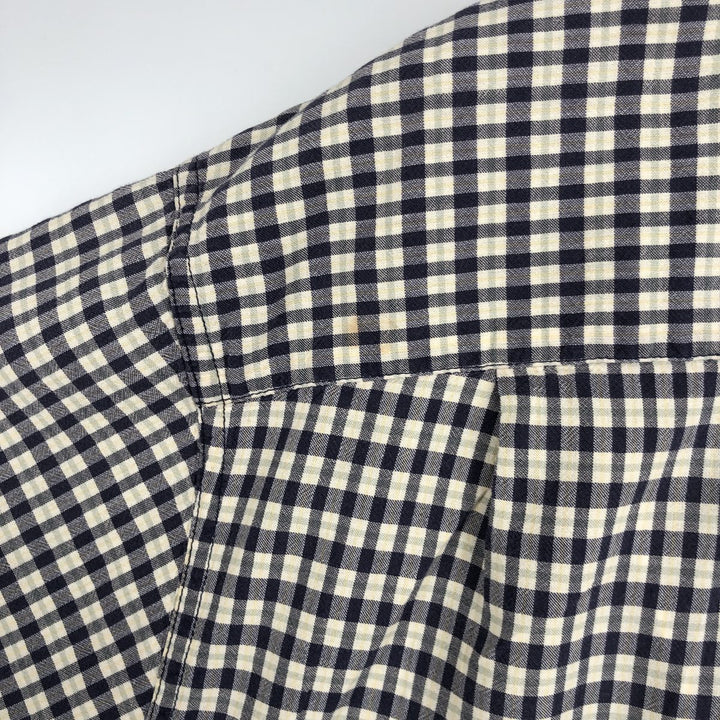 Eddie Bauer short sleeve button down check shirt, men's XL size cotton navy blue type Vintage Second Hand