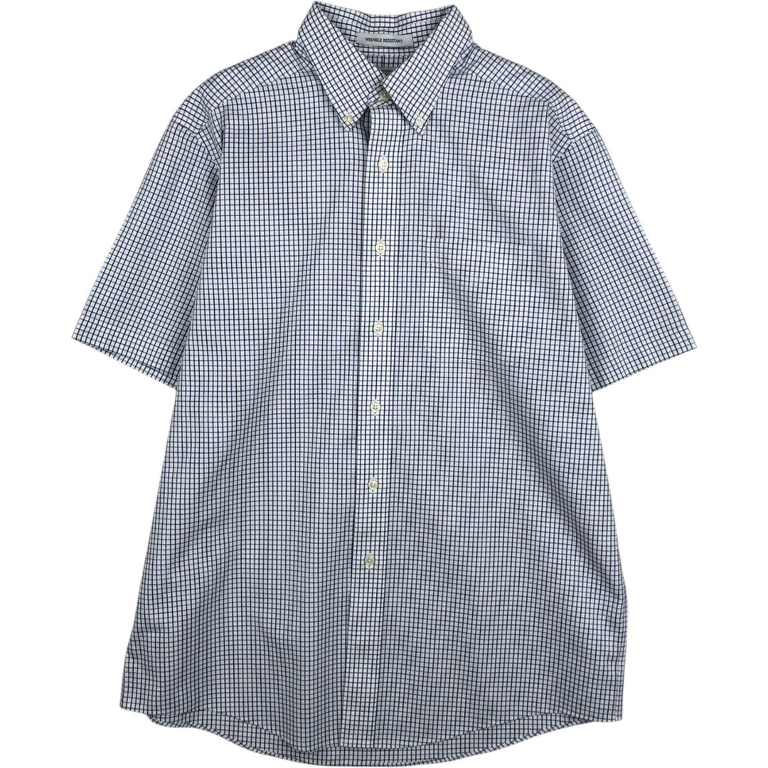 LLBean Short Sleeve Button-Down Check Shirt, Men's Size L cotton white type Vintage Second Hand