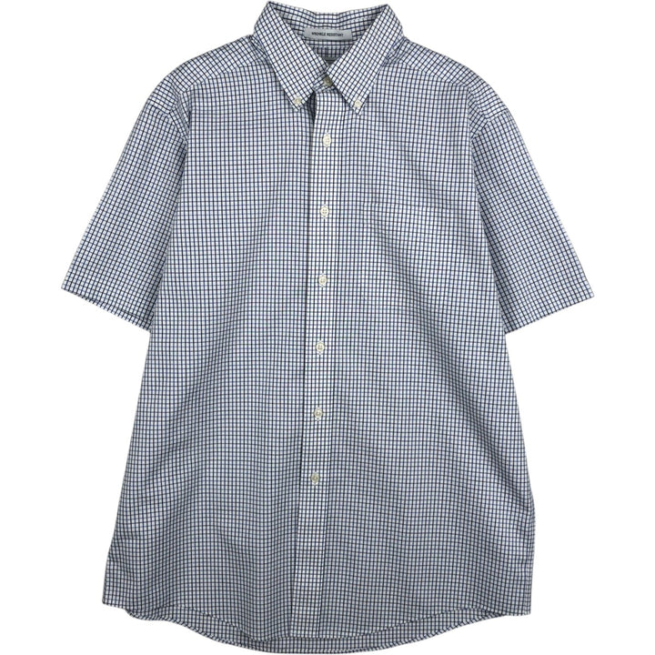 LLBean Short Sleeve Button-Down Check Shirt, Men's Size L cotton white type Vintage Second Hand