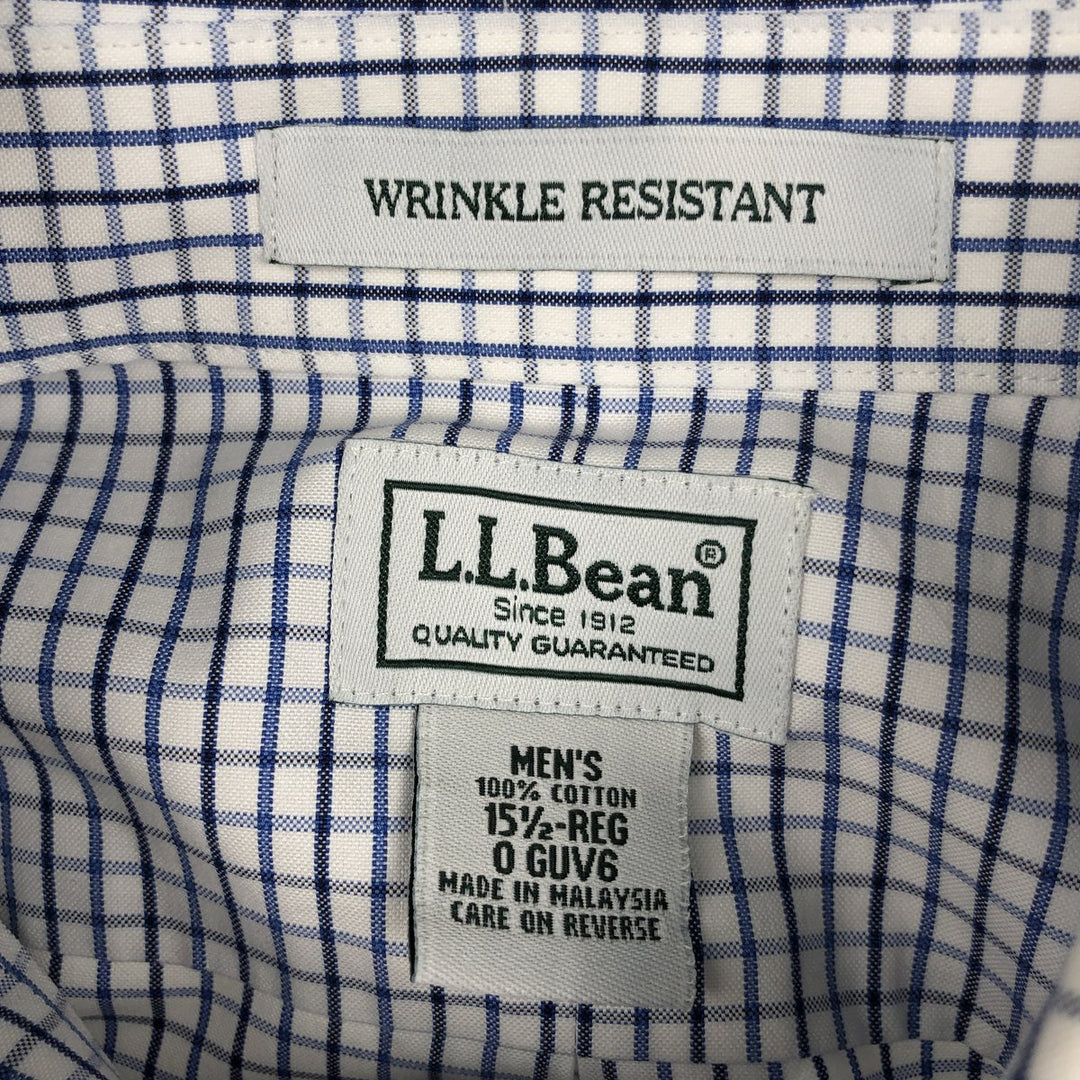 LLBean Short Sleeve Button-Down Check Shirt, Men's Size L cotton white type Vintage Second Hand