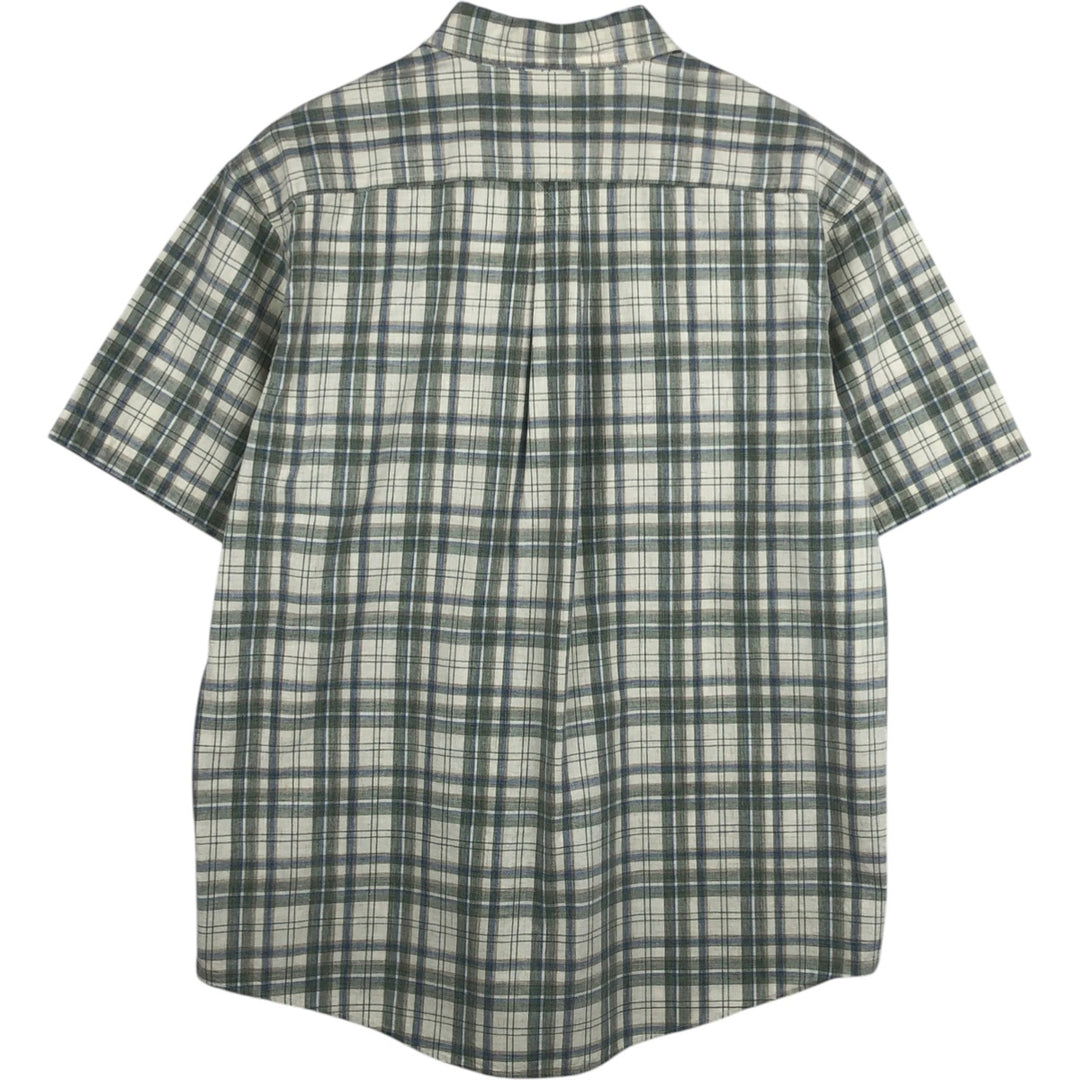 90s-00'S LLBean Short-Sleeve Cotton Check Shirt, Men's Size L (approx.), Vintage cotton Khaki type sage green Vintage Second Hand