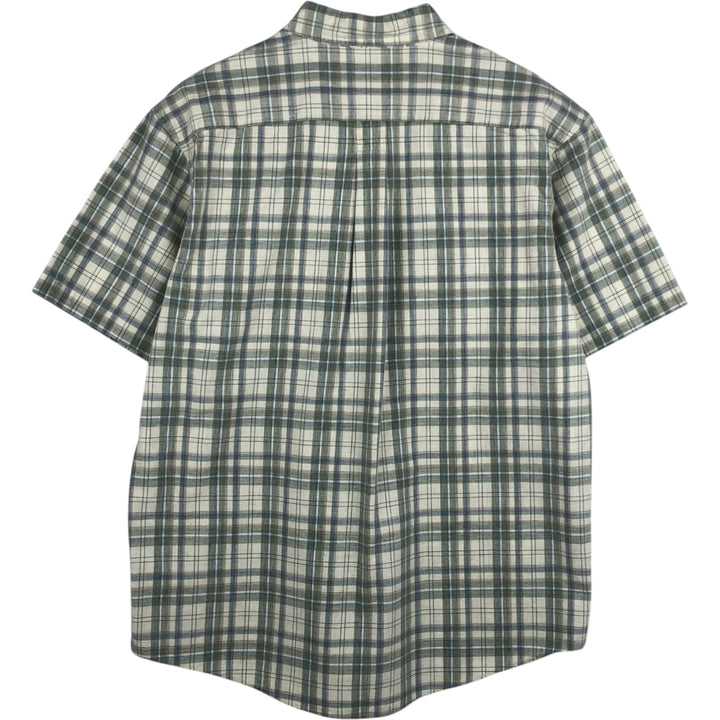 90s-00'S LLBean Short-Sleeve Cotton Check Shirt, Men's Size L (approx.), Vintage cotton Khaki type sage green Vintage Second Hand