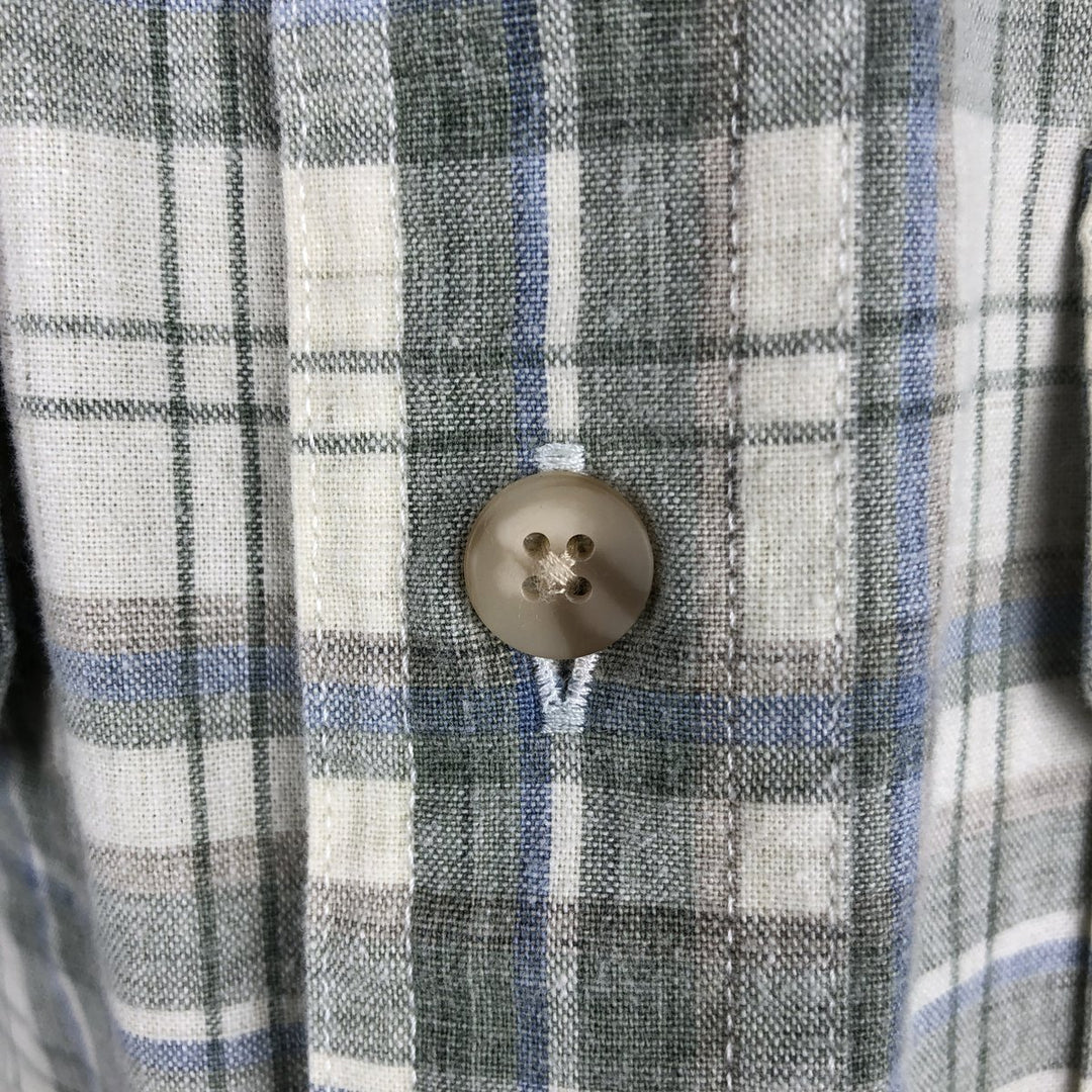 90s-00'S LLBean Short-Sleeve Cotton Check Shirt, Men's Size L (approx.), Vintage cotton Khaki type sage green Vintage Second Hand
