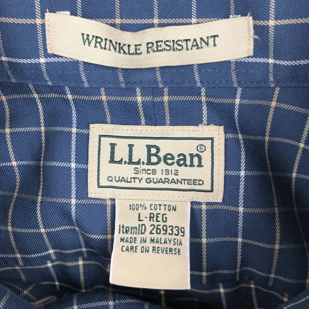 90s-00'S LLBean Short-Sleeve Button-Down Check Shirt, Men's Size L (approx.), Vintage cotton blue type Vintage Second Hand