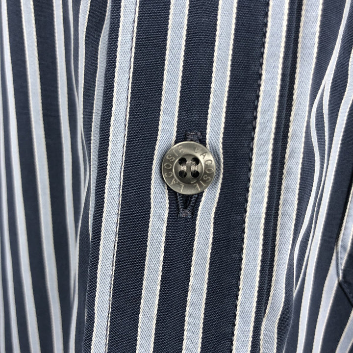Lacoste LACOSTE short sleeve button down striped shirt men's size L cotton navy blue type Vintage Second Hand
