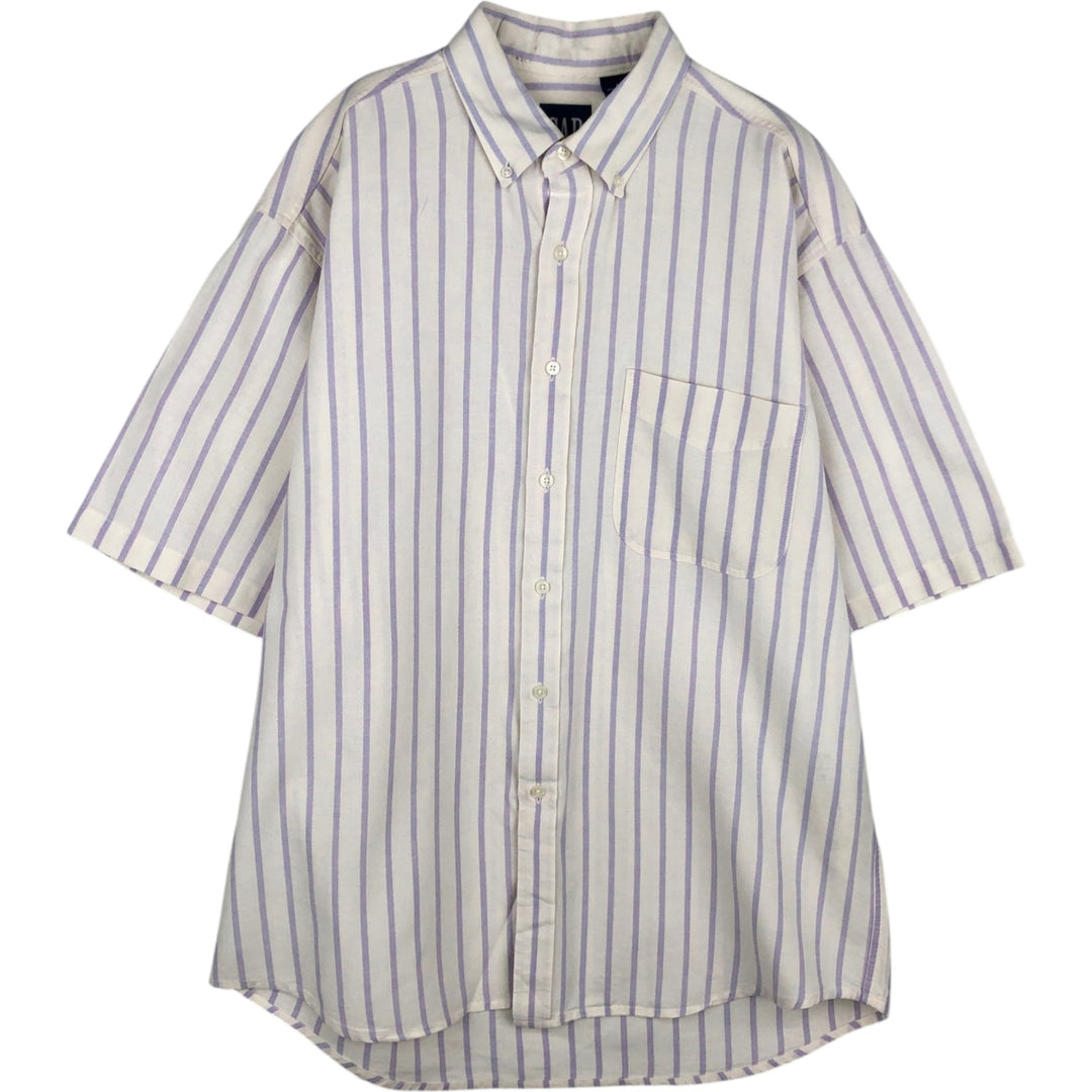 90'S Gap (Old Gap) Button-Down Short-Sleeve Cotton Striped Shirt, Made in Canada, Men's Size L (Equivalent), Vintage cotton white type Vintage Second Hand