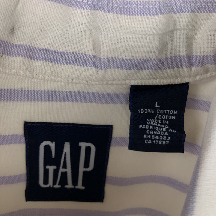 90'S Gap (Old Gap) Button-Down Short-Sleeve Cotton Striped Shirt, Made in Canada, Men's Size L (Equivalent), Vintage cotton white type Vintage Second Hand
