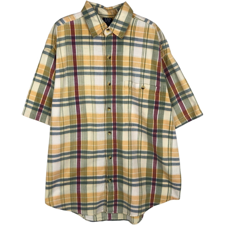90'S GAP (Old Gap) Short-Sleeve Button-Down Check Shirt, Made in USA, Men's Size XL (Equivalent), Vintage cotton Beige type Vintage Second Hand