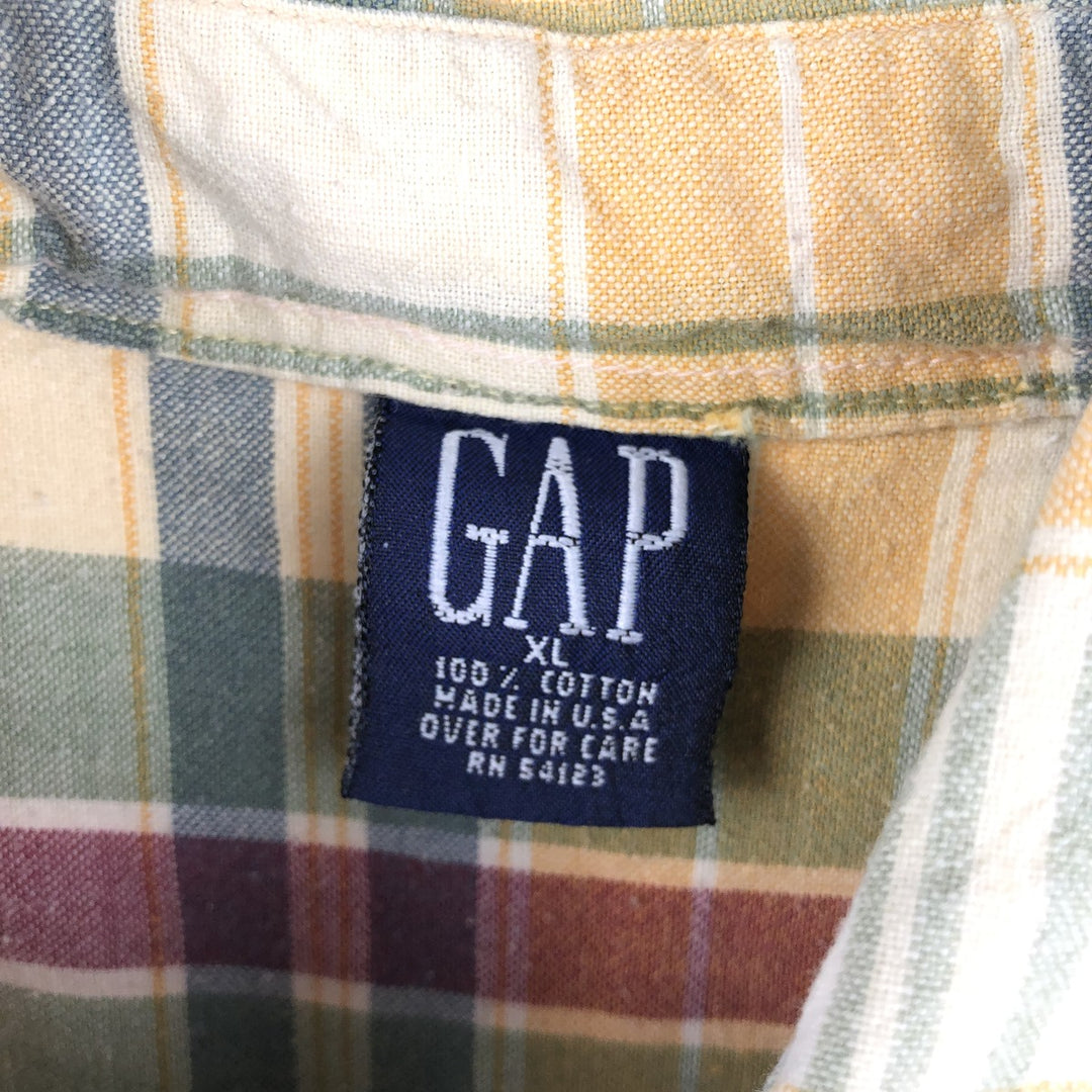 90'S GAP (Old Gap) Short-Sleeve Button-Down Check Shirt, Made in USA, Men's Size XL (Equivalent), Vintage cotton Beige type Vintage Second Hand