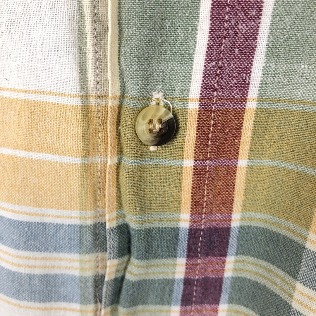 90'S GAP (Old Gap) Short-Sleeve Button-Down Check Shirt, Made in USA, Men's Size XL (Equivalent), Vintage cotton Beige type Vintage Second Hand