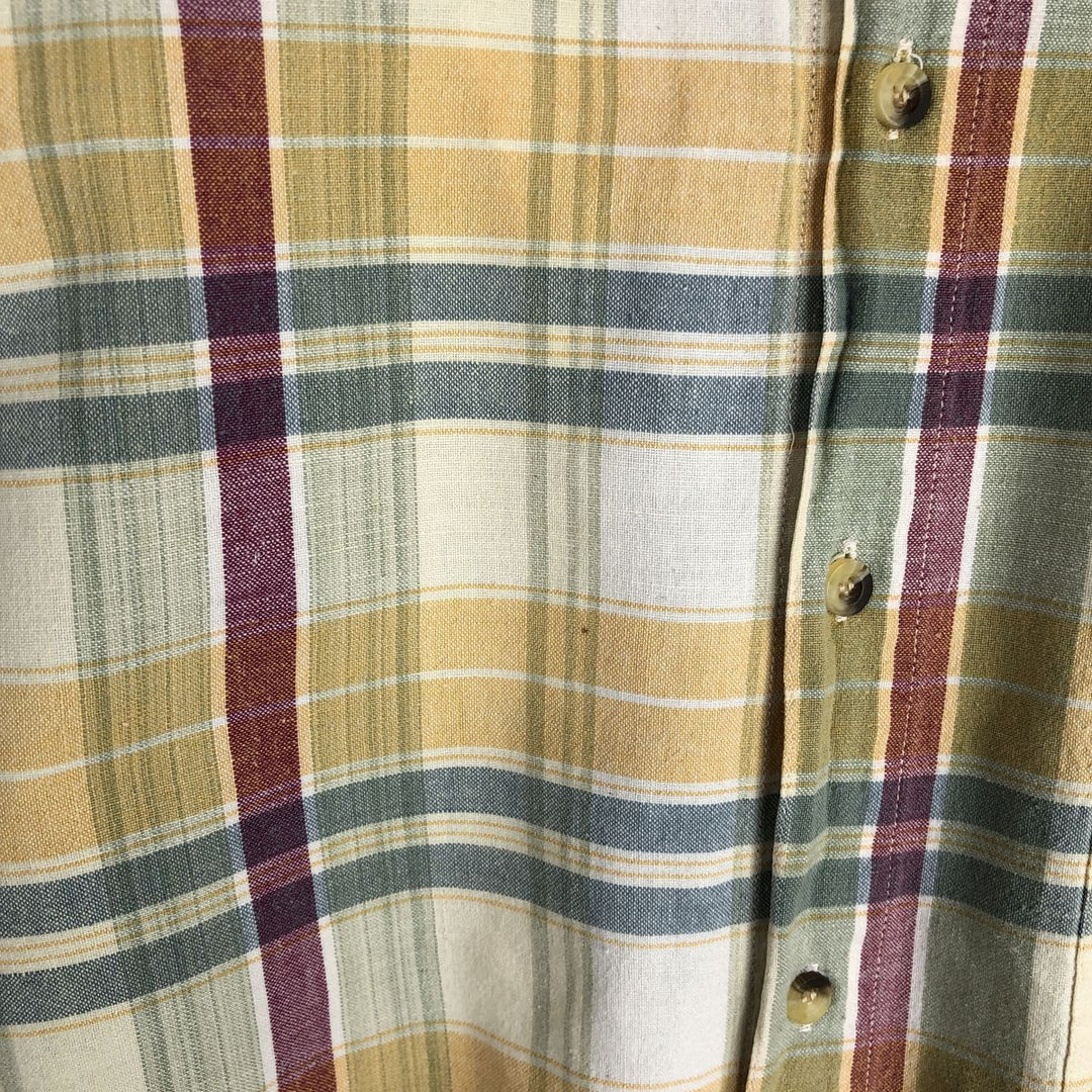 90'S GAP (Old Gap) Short-Sleeve Button-Down Check Shirt, Made in USA, Men's Size XL (Equivalent), Vintage cotton Beige type Vintage Second Hand