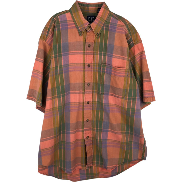 90'S GAP (Old GAP) Short-Sleeve Button-Down Check Shirt, Made in England, Men's Size M (Equivalent), Vintage cotton orange type Vintage Second Hand