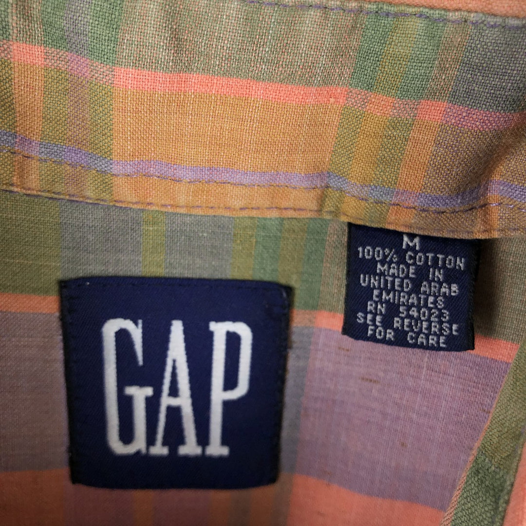 90'S GAP (Old GAP) Short-Sleeve Button-Down Check Shirt, Made in England, Men's Size M (Equivalent), Vintage cotton orange type Vintage Second Hand