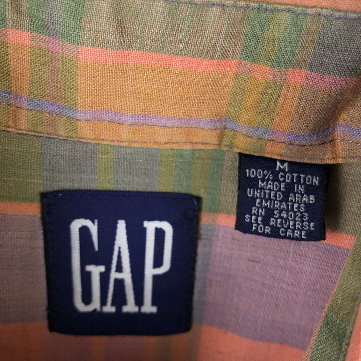 90'S GAP (Old GAP) Short-Sleeve Button-Down Check Shirt, Made in England, Men's Size M (Equivalent), Vintage cotton orange type Vintage Second Hand