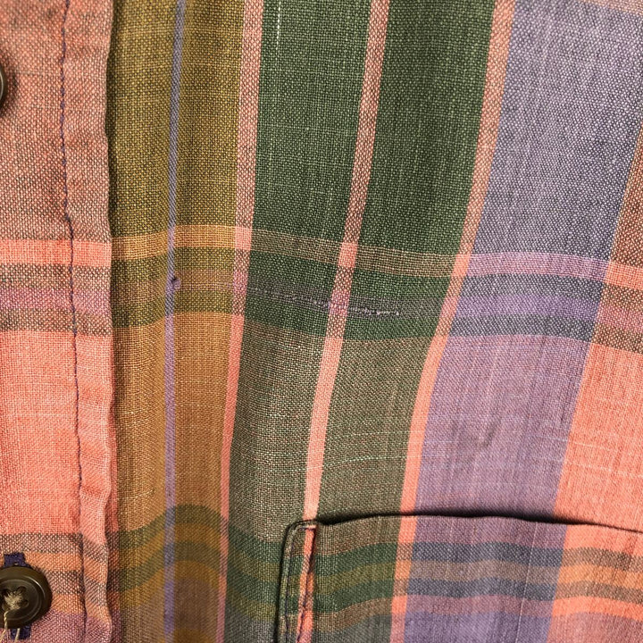 90'S GAP (Old GAP) Short-Sleeve Button-Down Check Shirt, Made in England, Men's Size M (Equivalent), Vintage cotton orange type Vintage Second Hand