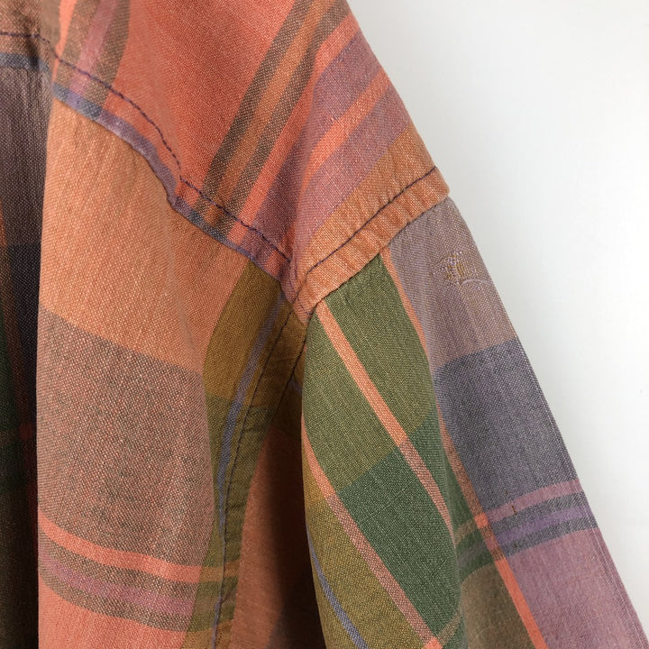 90'S GAP (Old GAP) Short-Sleeve Button-Down Check Shirt, Made in England, Men's Size M (Equivalent), Vintage cotton orange type Vintage Second Hand