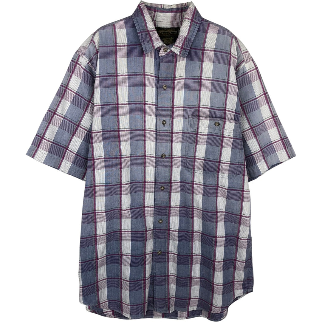 1980'S Eddie Bauer Black Tag Short-Sleeve Check Shirt, Men's Size M (Equivalent), Vintage cotton Blue type light blue Vintage Second Hand