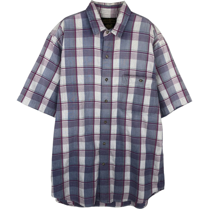 1980'S Eddie Bauer Black Tag Short-Sleeve Check Shirt, Men's Size M (Equivalent), Vintage cotton Blue type light blue Vintage Second Hand