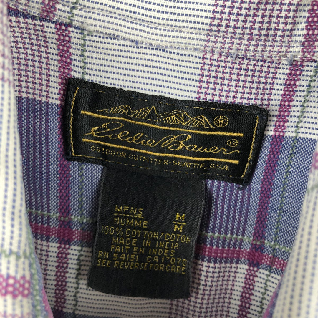 1980'S Eddie Bauer Black Tag Short-Sleeve Check Shirt, Men's Size M (Equivalent), Vintage cotton Blue type light blue Vintage Second Hand