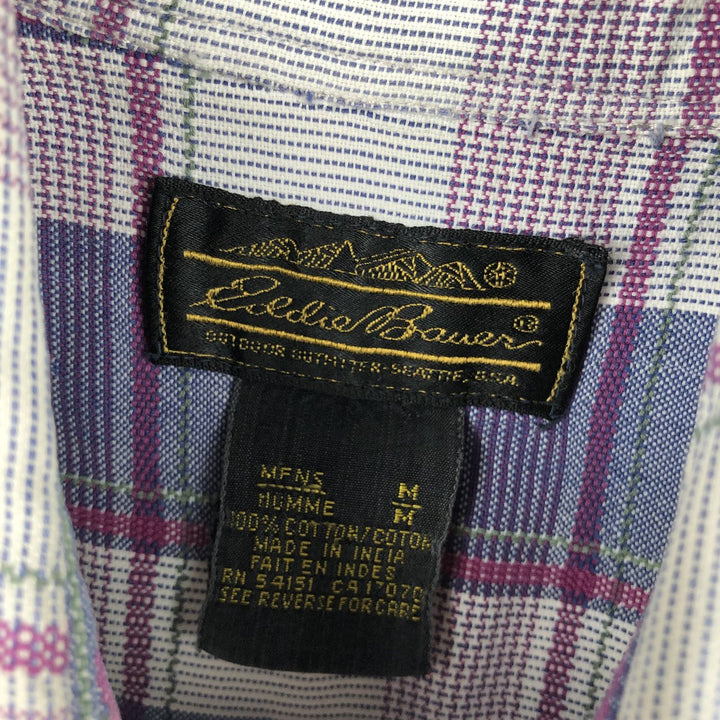 1980'S Eddie Bauer Black Tag Short-Sleeve Check Shirt, Men's Size M (Equivalent), Vintage cotton Blue type light blue Vintage Second Hand
