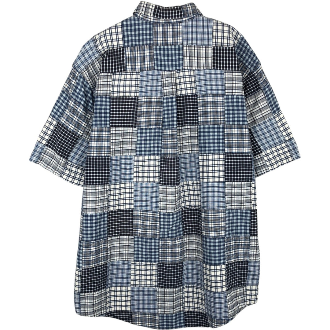 00'S Eddie Bauer short sleeve button down check shirt, men's size M cotton navy blue type Vintage Second Hand