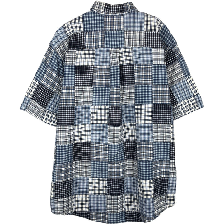 00'S Eddie Bauer short sleeve button down check shirt, men's size M cotton navy blue type Vintage Second Hand