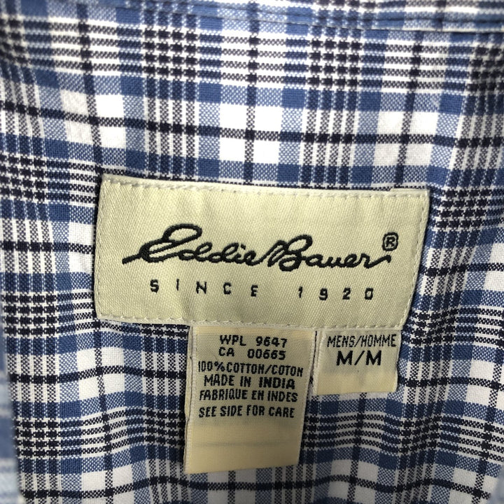 00'S Eddie Bauer short sleeve button down check shirt, men's size M cotton navy blue type Vintage Second Hand