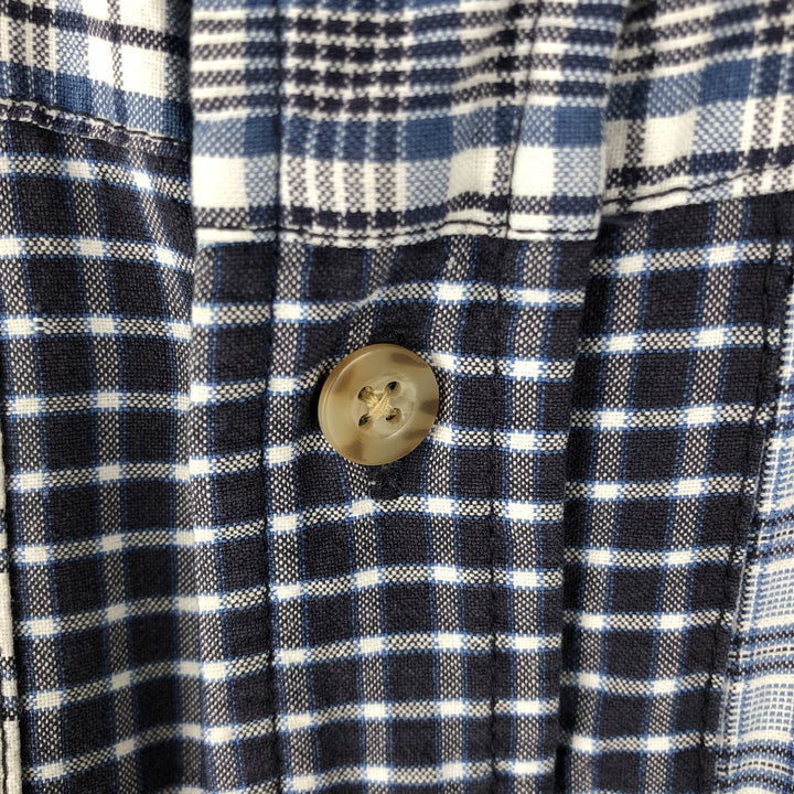00'S Eddie Bauer short sleeve button down check shirt, men's size M cotton navy blue type Vintage Second Hand