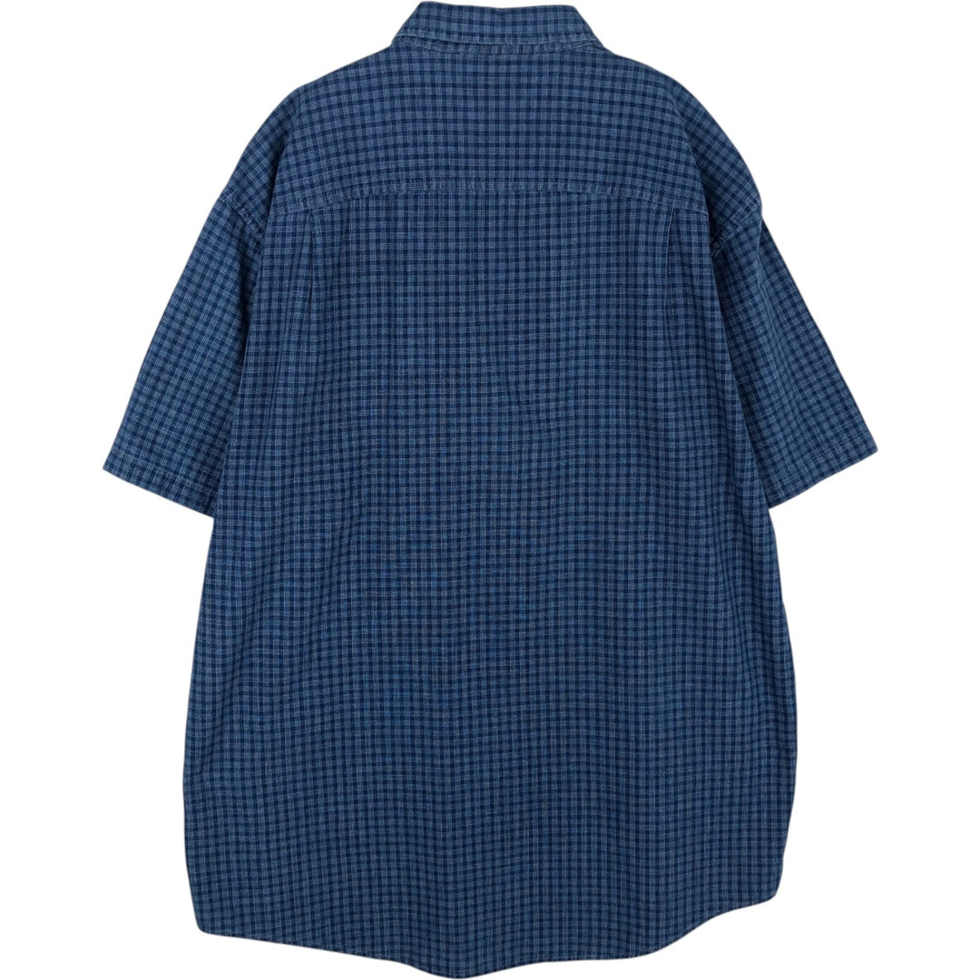 Vintage 70s-80'S L.L.Bean short-sleeved button-down check shirt, men's size L (approx.). cotton navy blue type Vintage Second Hand