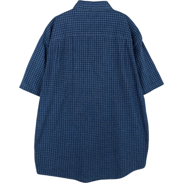 Vintage 70s-80'S L.L.Bean short-sleeved button-down check shirt, men's size L (approx.). cotton navy blue type Vintage Second Hand
