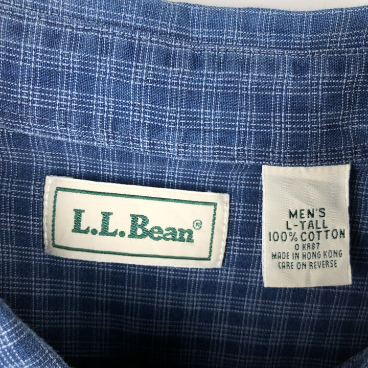 Vintage 70s-80'S L.L.Bean short-sleeved button-down check shirt, men's size L (approx.). cotton navy blue type Vintage Second Hand