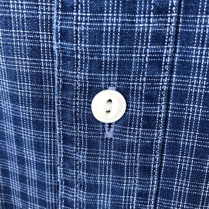 Vintage 70s-80'S L.L.Bean short-sleeved button-down check shirt, men's size L (approx.). cotton navy blue type Vintage Second Hand