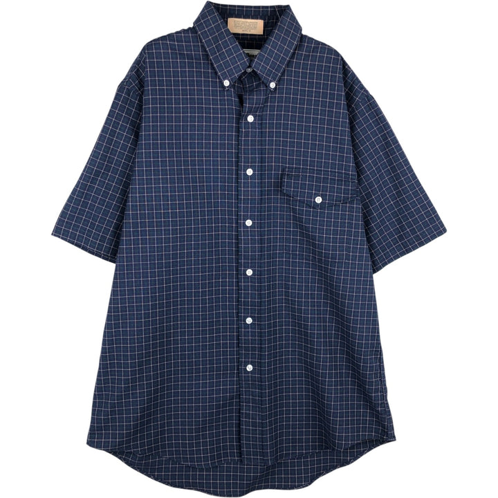 80s-90'S LLBean short sleeve button-down check shirt, men's size L, vintage cotton navy blue type Vintage Second Hand