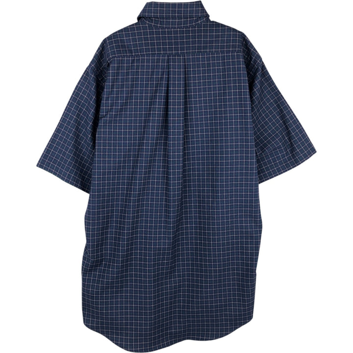 80s-90'S LLBean short sleeve button-down check shirt, men's size L, vintage cotton navy blue type Vintage Second Hand