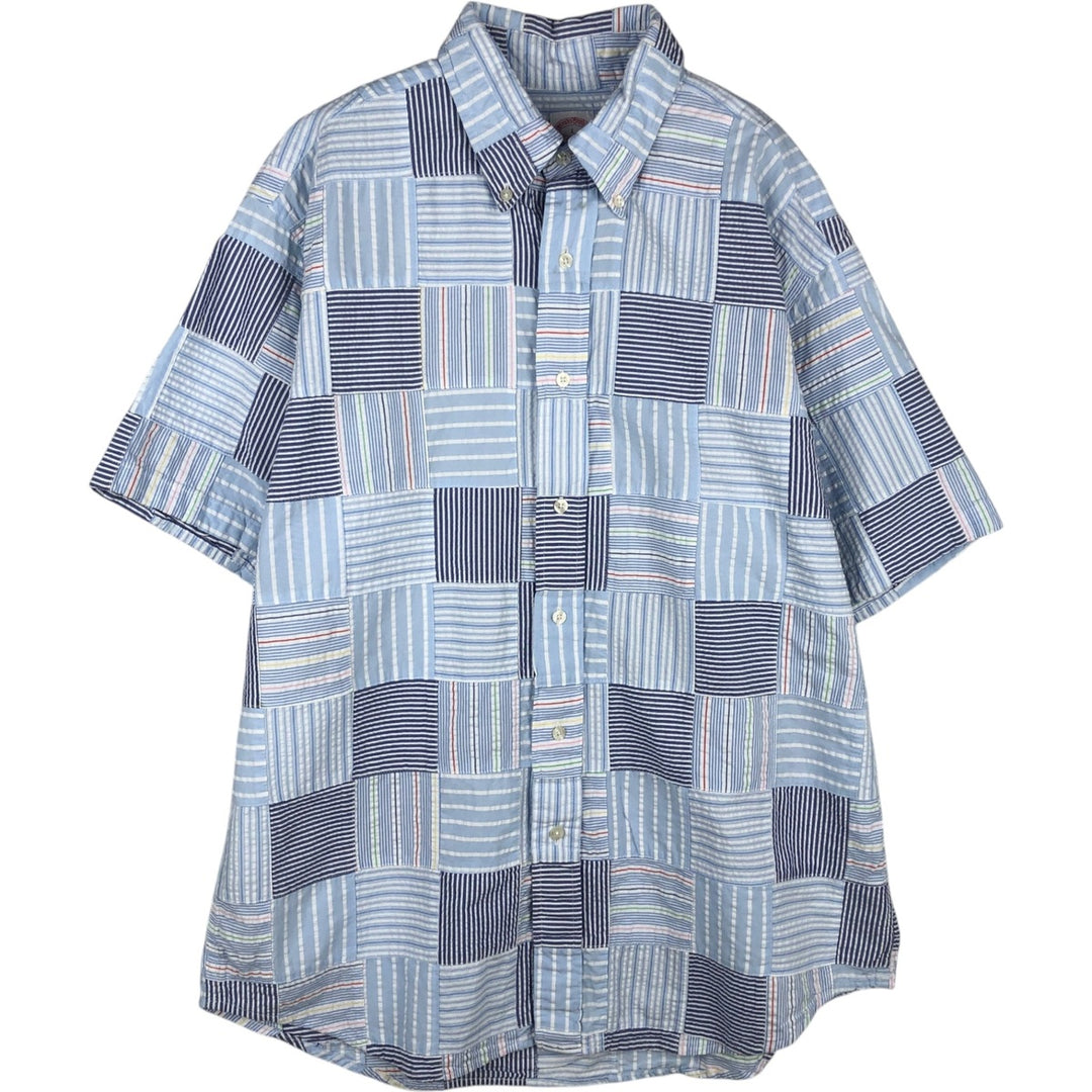 Brooks Brothers Est.1818 Patchwork Short Sleeve Button-Down Check Shirt, Men's Size L cotton Blue type light blue Vintage Second Hand