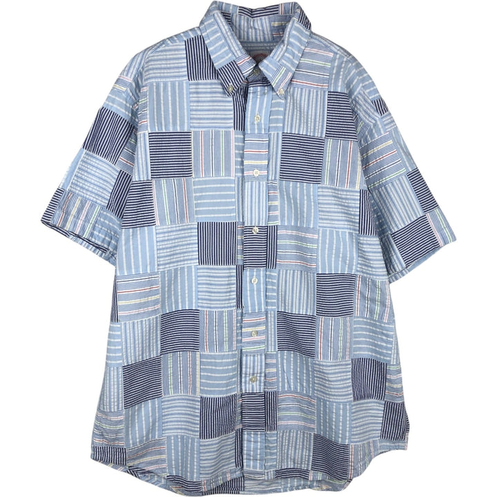 Brooks Brothers Est.1818 Patchwork Short Sleeve Button-Down Check Shirt, Men's Size L cotton Blue type light blue Vintage Second Hand
