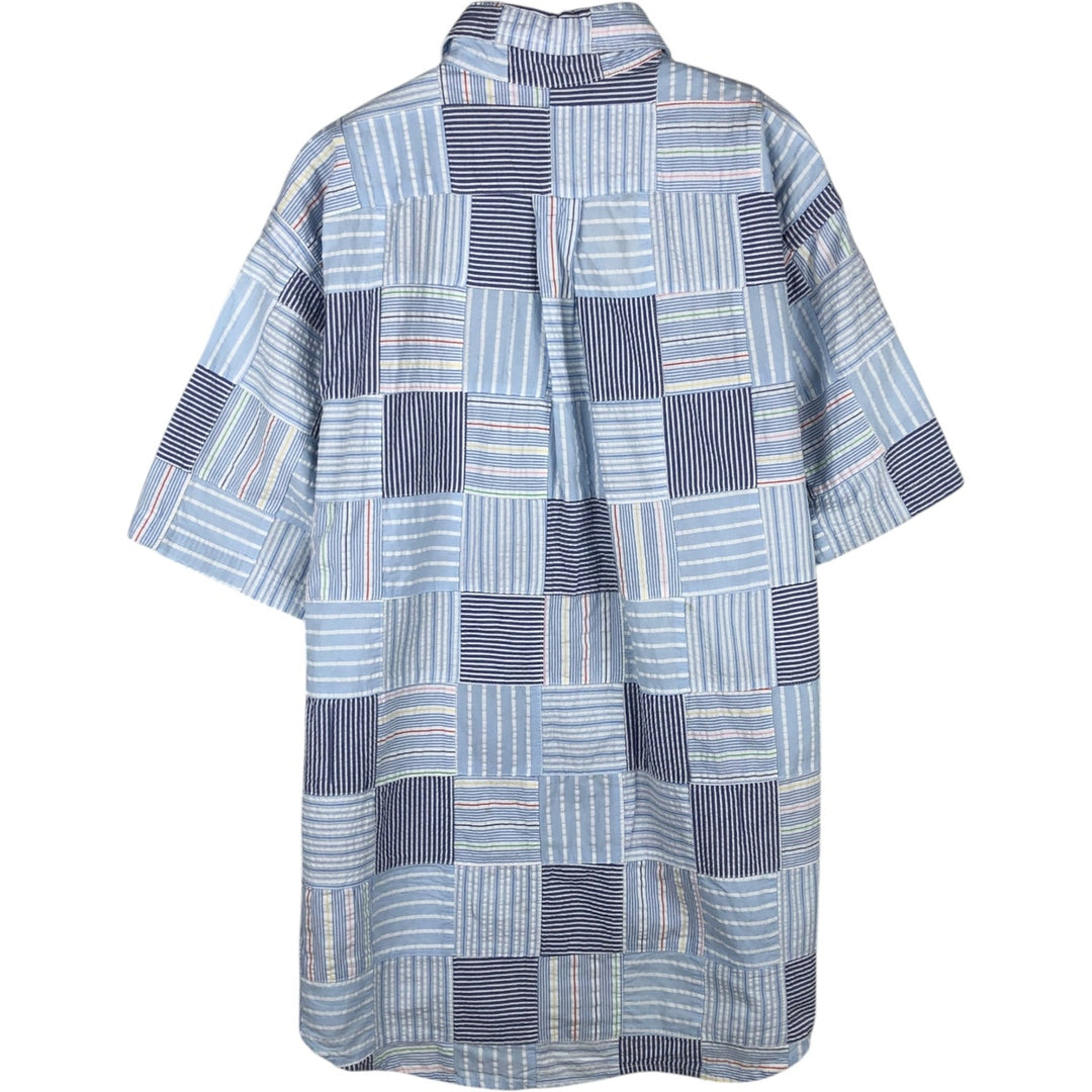 Brooks Brothers Est.1818 Patchwork Short Sleeve Button-Down Check Shirt, Men's Size L cotton Blue type light blue Vintage Second Hand