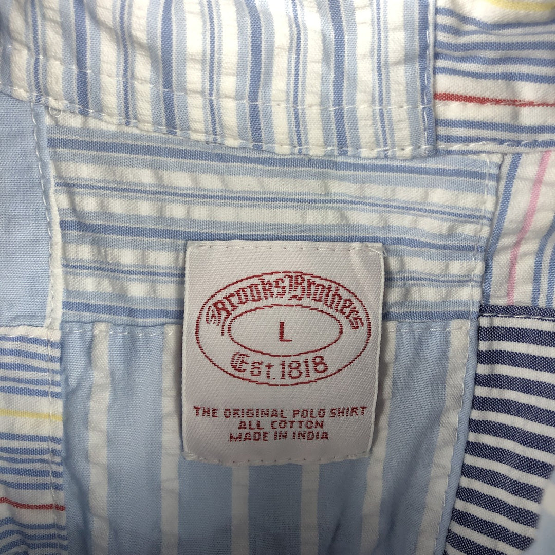 Brooks Brothers Est.1818 Patchwork Short Sleeve Button-Down Check Shirt, Men's Size L cotton Blue type light blue Vintage Second Hand