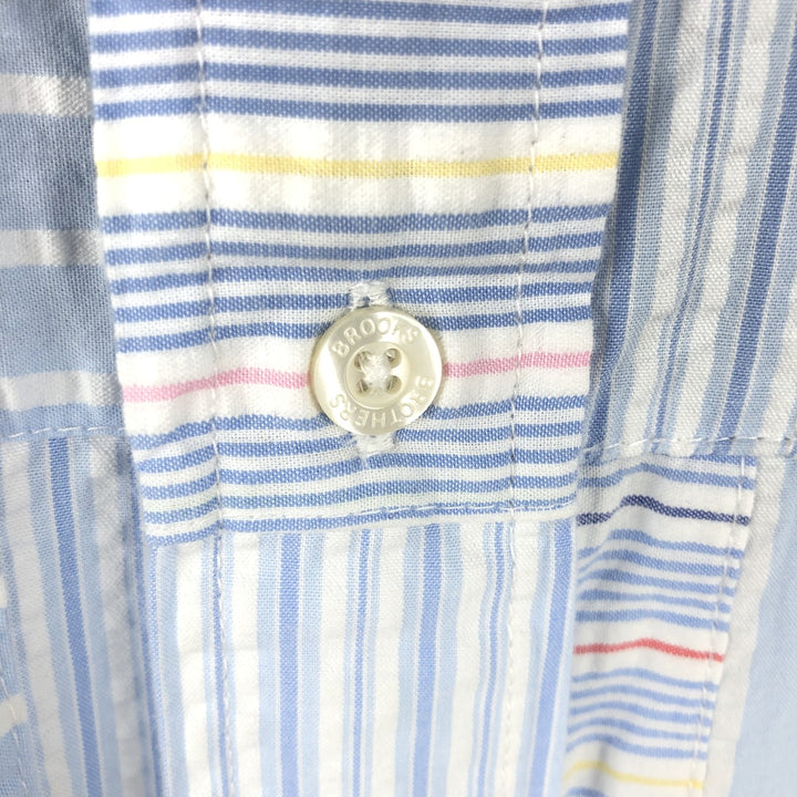Brooks Brothers Est.1818 Patchwork Short Sleeve Button-Down Check Shirt, Men's Size L cotton Blue type light blue Vintage Second Hand