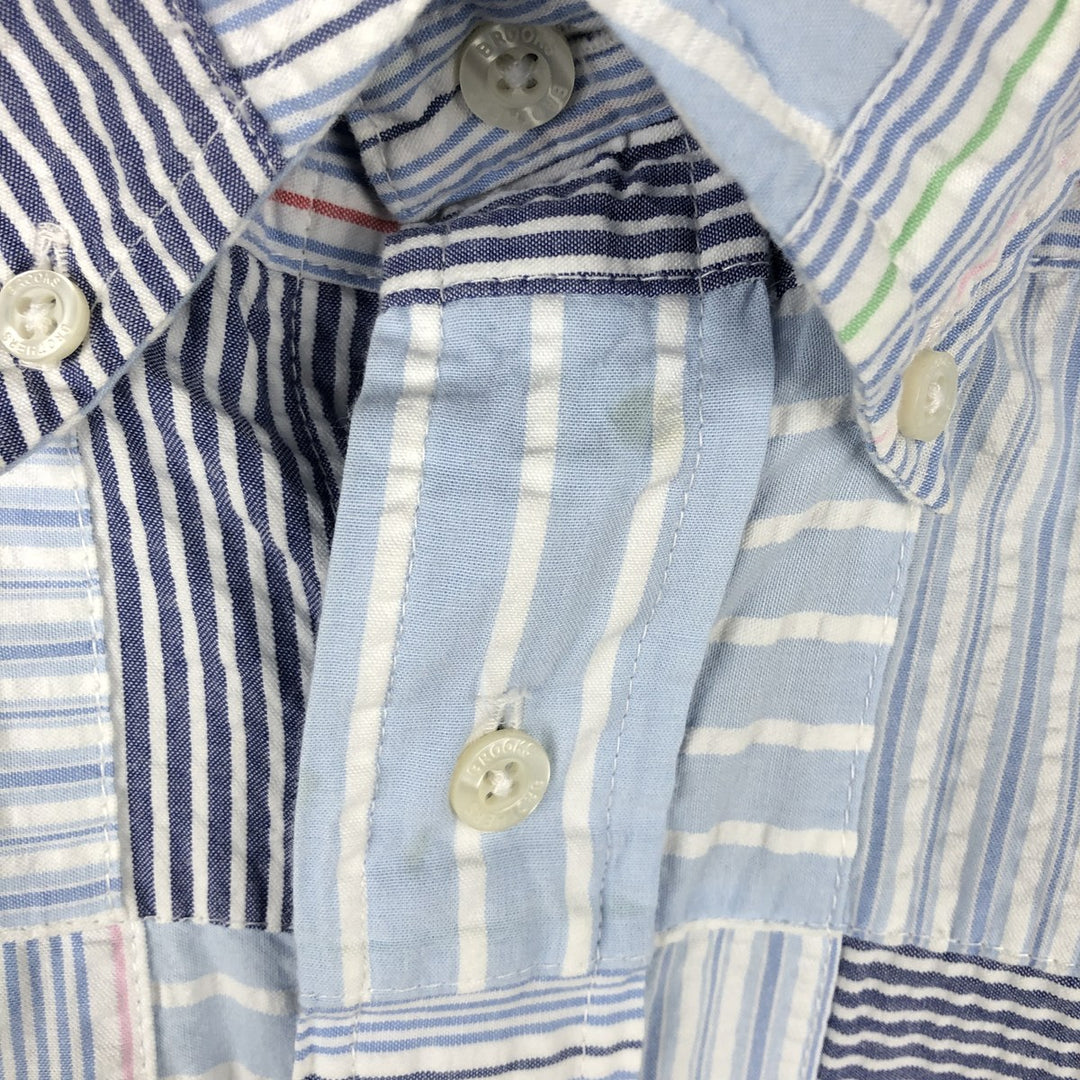 Brooks Brothers Est.1818 Patchwork Short Sleeve Button-Down Check Shirt, Men's Size L cotton Blue type light blue Vintage Second Hand