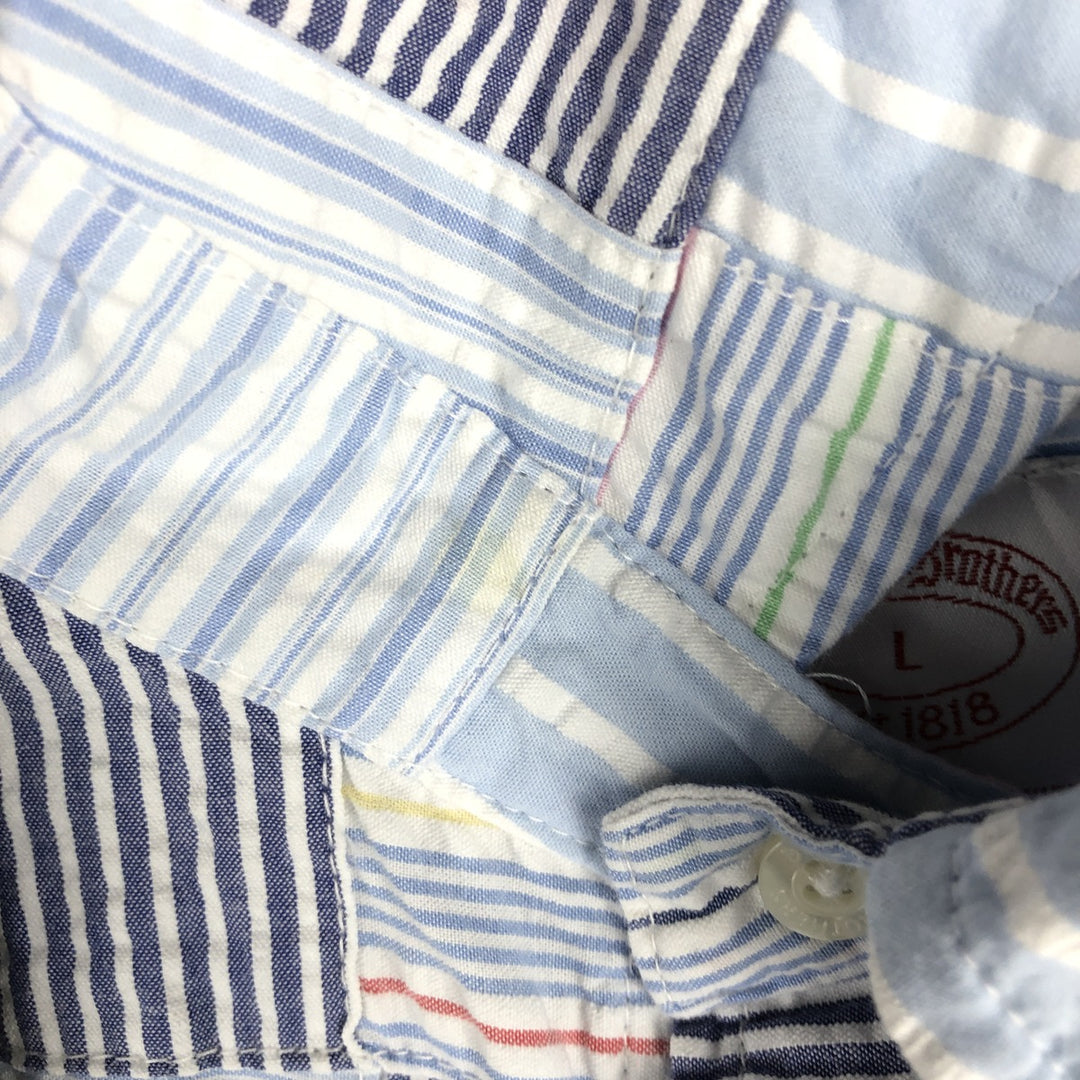 Brooks Brothers Est.1818 Patchwork Short Sleeve Button-Down Check Shirt, Men's Size L cotton Blue type light blue Vintage Second Hand