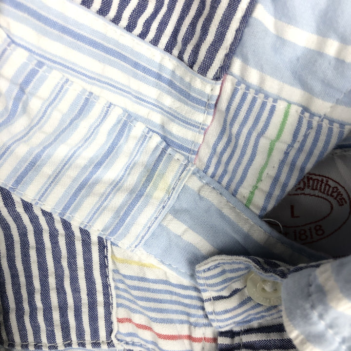 Brooks Brothers Est.1818 Patchwork Short Sleeve Button-Down Check Shirt, Men's Size L cotton Blue type light blue Vintage Second Hand