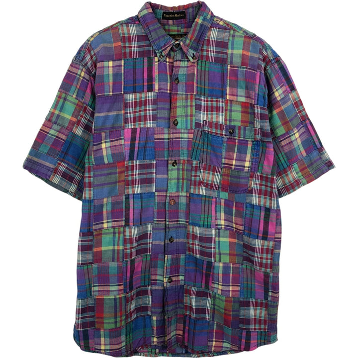 80s-90'S Eddie Bauer Black Tag Short-Sleeve Button-Down Check Shirt, Men's Size M (Equivalent), Vintage cotton blue type Vintage Second Hand