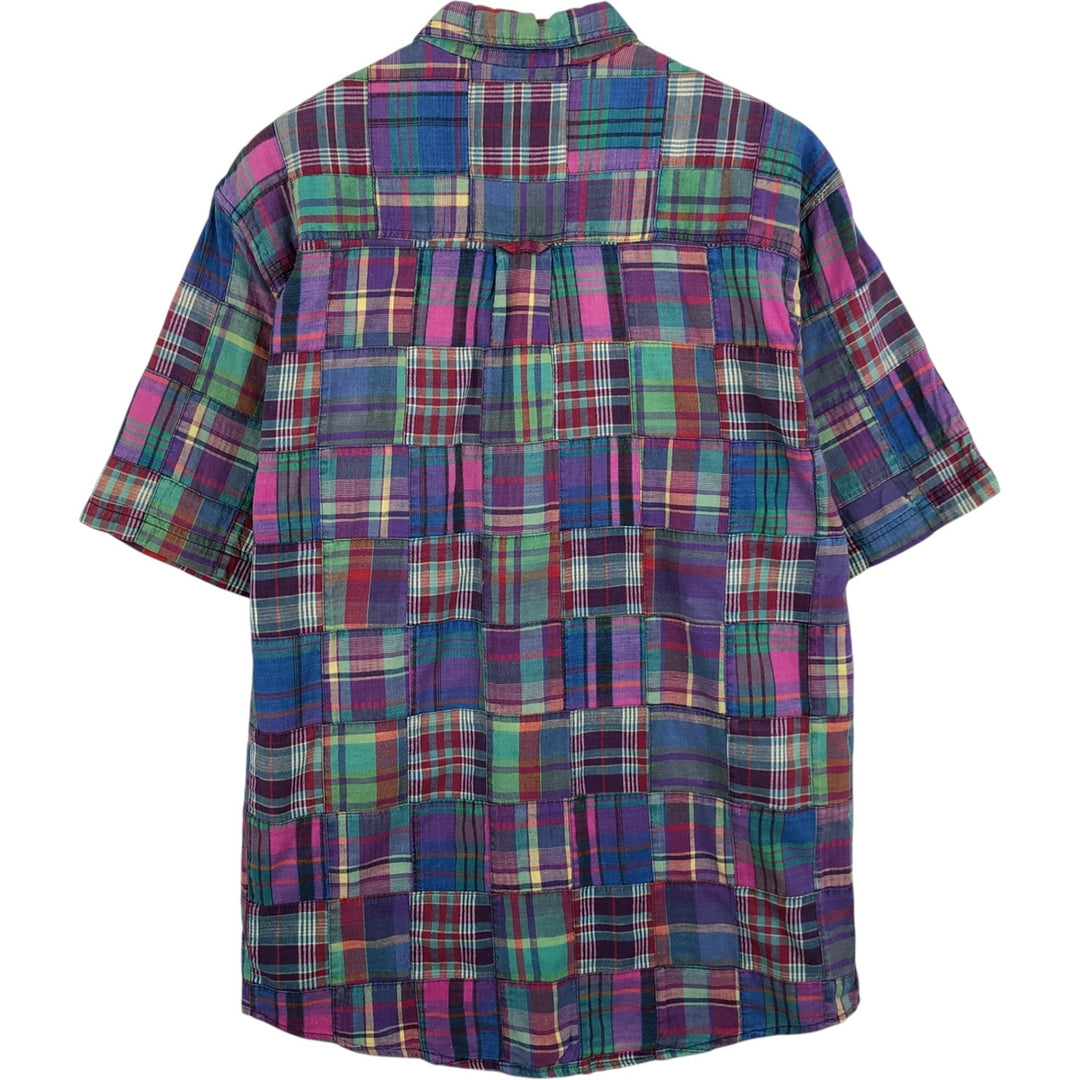 80s-90'S Eddie Bauer Black Tag Short-Sleeve Button-Down Check Shirt, Men's Size M (Equivalent), Vintage cotton blue type Vintage Second Hand