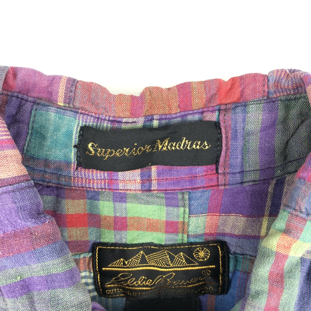 80s-90'S Eddie Bauer Black Tag Short-Sleeve Button-Down Check Shirt, Men's Size M (Equivalent), Vintage cotton blue type Vintage Second Hand